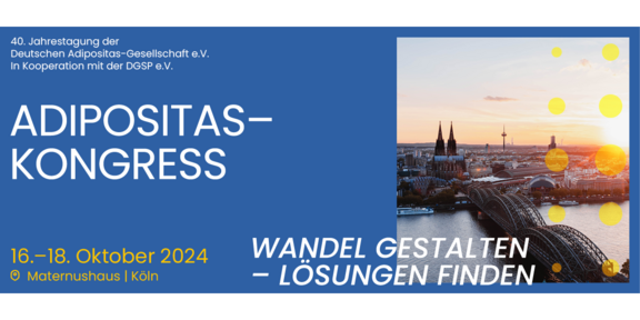 Banner des Adipositas-Kongress 2024 mit Stadtansicht von Köln.